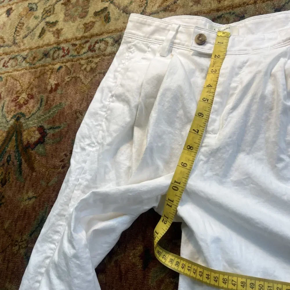 Banana Republic Linen Blend Pleated Wide Leg Pants White High Rise Coastal 6P